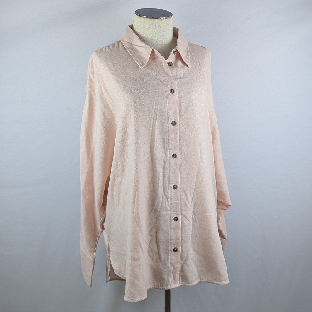 Madewell Heathered Flannel Shirt Button Down Long Dolman Sleeves XL Pink NWT - Picture 4 of 15